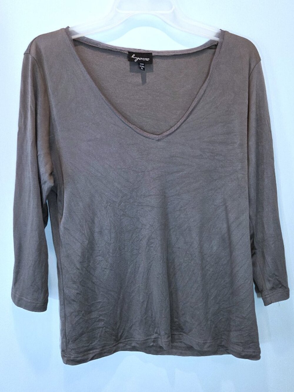 Lynn Ritchie Brown Silk 3/4 Sleeve Blouse Size XL